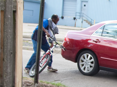 The hazards of texting while biking.