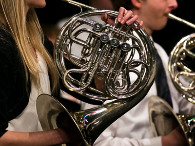 If the French horns are a little behind in tempo, it`s because the sound has so far to travel.