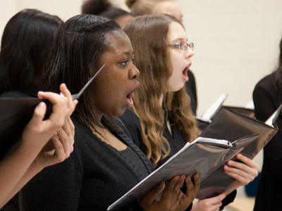  . . . but the choir room is full of activity.