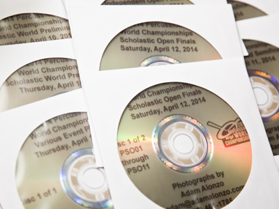 Twelve DVDs of percussion photos ready to be delivered.