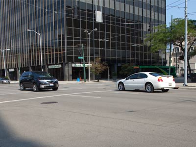 Two-way encounter on a one-way street.