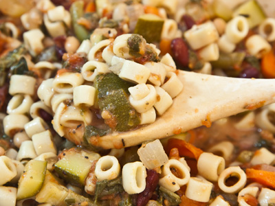 And a week`s worth of minestrone soup so thick you can eat it with a fork, or your fingers.