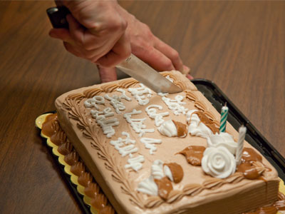 It says, `We got this cake free with an 8-gallon fill-up.`