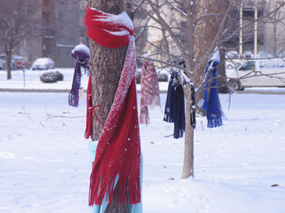 This is in a park where homeless people tend to gather.  Looks like a compassionate person is trying to help them.