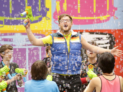 Why do teams do serious shows with dark costumes when they could do colorful, fun shows with BUBBLES?