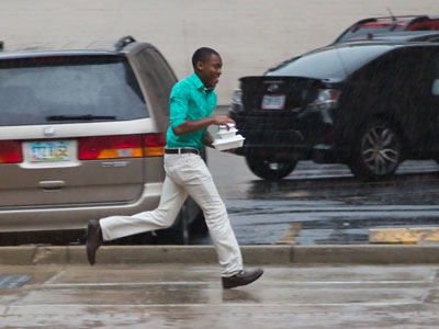 Running between the raindrops.