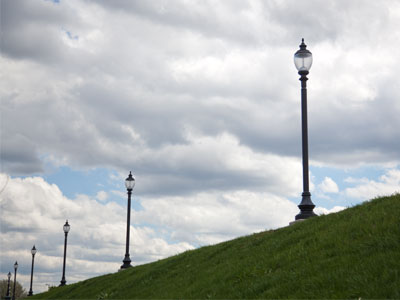 Along the levee.