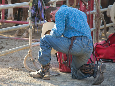 While the PA announcer read a prayer worthy of a Pharisee, this cowboy, `standing afar off, would not lift up so much as his eyes unto heaven, but smote upon his breast, saying, God be merciful to me.`
