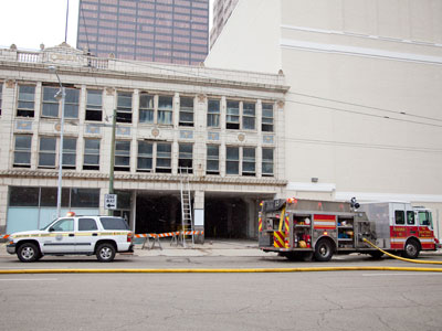 My creepy former parking garage was closed since it would be dangerous to send firefighters in there if it started burning.  Guess what happened today?