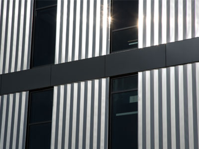 The new library is shiny silver.