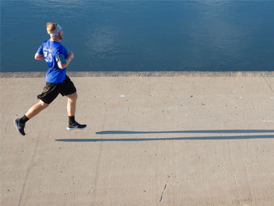 Chasing his shadow.