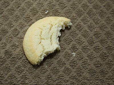 Photography lesson:  as the cookie gets smaller, the camera tries to brighten the larger dark background.