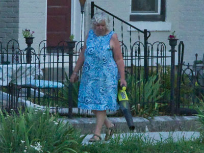 She walked around cleaning EVERYONE`S sidewalk.