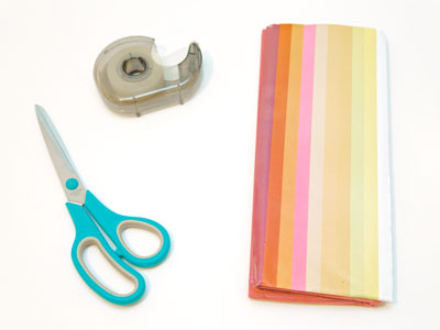 Okay kids, today you`ll need crepe paper in different colors, scissors and tape.