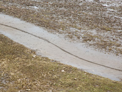 Somewhere there`s a bicycle with muddy tires.