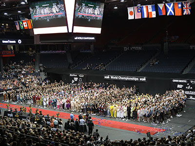 The color guard world championship began on Saturday morning and continued all day into Sunday morning.