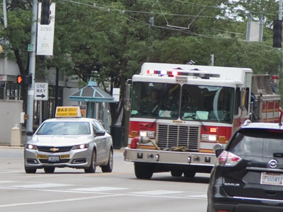 A student driver learns a memorable lesson as a fire truck goes screaming past.