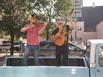 Emory Road performed from the back of a pickup truck.