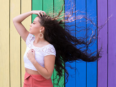 It was challenging to keep her glorious hair under control.