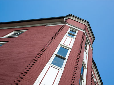 A crimson monolith in the Oregon District.