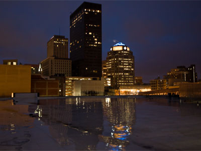 I went to a dance performance, but no photos were allowed, so you get a rainy night in downtown Dayton.