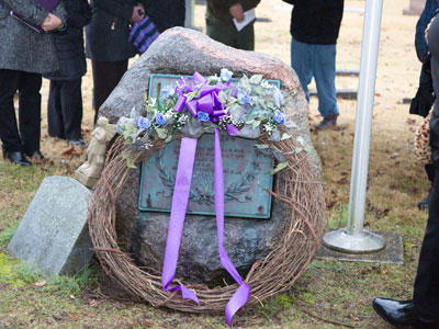 Despite cold rain, a group of devoted Dunbareans laid a wreath on his grave this morning.