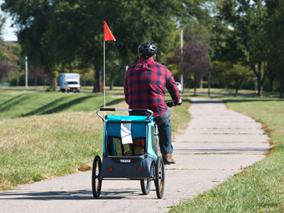 The little passenger was wearing a helmet too.