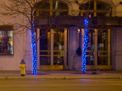 The tree lights on Main Street are synchronized to sappy Christmas music you can listen to on your car radio.