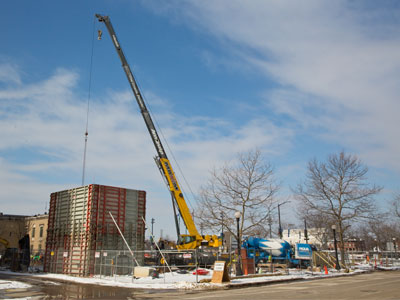 Old building down, new one going up (see December 8, 10 and 18, 2020).