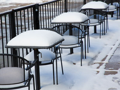 There`s plenty of seating available on the patio.