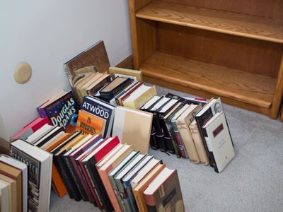 Since I can`t see well enough to use the computer, I`ll clean my shelves.  Many, many books will be discarded.