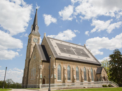 This chapel was built in 1870 by Civil War veterans using limestone they quarried from the grounds nearby.