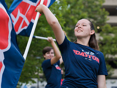 The Pride of Dayton marching band includes students from the University of Dayton, Sinclair and Wright State.