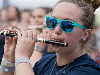 Standing right next to a piccolo, all you hear is piccolo.