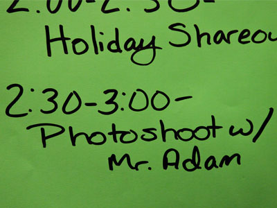 Mr. Adam was told the photos were at 2, so Mr. Adam got there at 1:45. Mr. Adam stood around a long time.