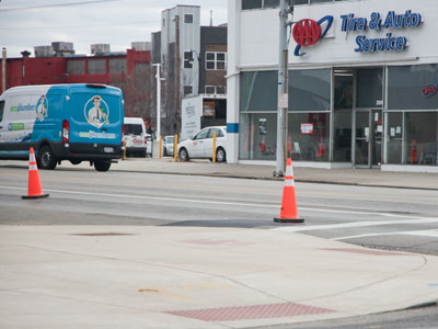 Obstacle course on Third Street.