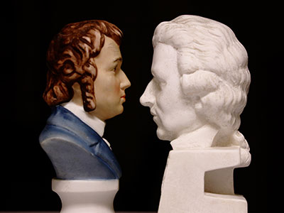 Chopin and Mozart go nose to nose.