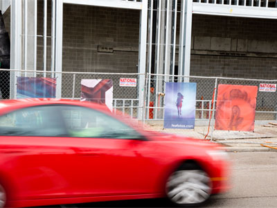 The construction zone is a temporary photo exhibition.