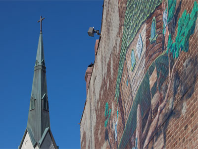 The church has closed, but the steeple still stands.