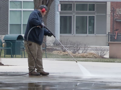 Washing away the residue of winter.