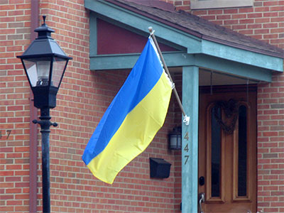 Somebody`s making money selling Ukrainian flags to sympathetic Americans.