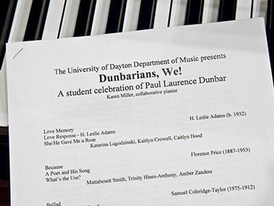 Today the UD Music Department presented a recital of songs based on poems by Paul Laurence Dunbar.