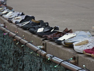 Today is National Homeless Persons` Memorial Day, and these shoes represent homeless people who have died.