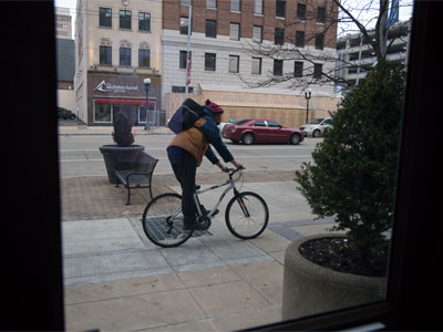 Did I mention it`s illegal to ride a bike on the sidewalk in downtown Dayton?  There are bike lanes in the street.