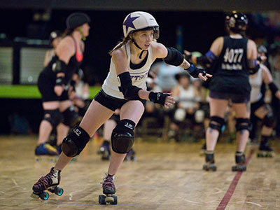 Jammers are the stars of roller derby.  Thus the helmets.