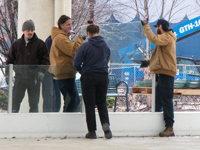 A sign of spring:  the ice skating rink is dismantled.