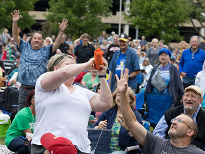 The concert began with a t-shirt toss.