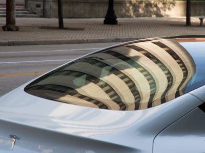 Cityscape in a Tesla.