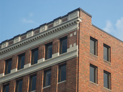 After years and years of work, the renovation of this office building into a hotel isn`t done yet.