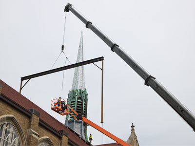 This church steeple is still being repaired (see November 8, 2023).